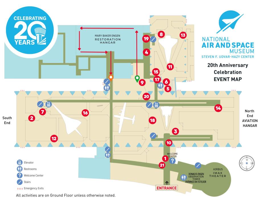 A map of activities for the 20th anniversary of the Steven F. Udvar-Hazy Center.