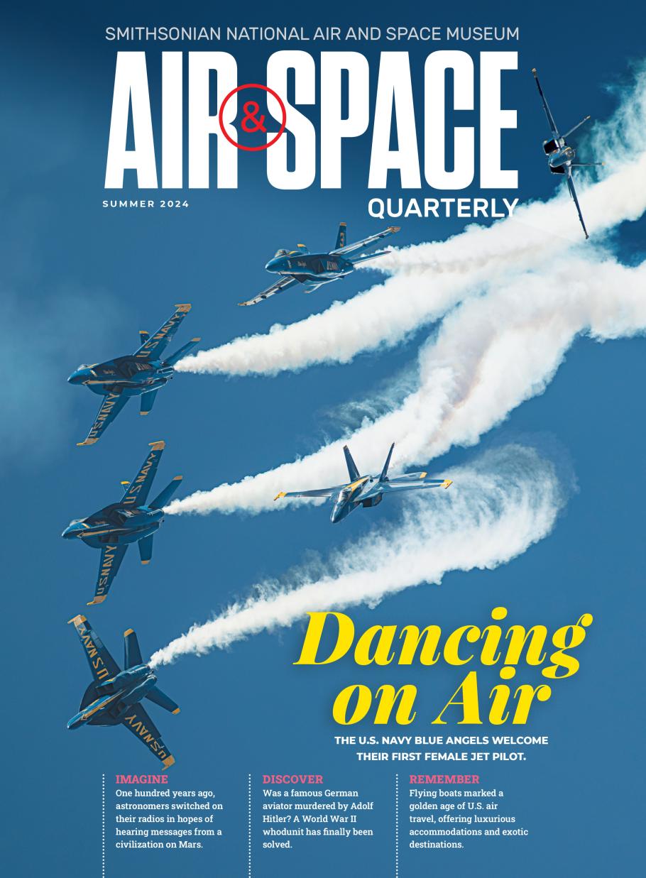 Magazine cover "Air&Space Quarterly" magazine cover depicting six Blue Angel jets against a blue sky. 