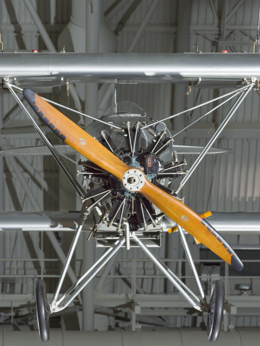 Propellers of a biplane. The biplane is hanging in the museum.