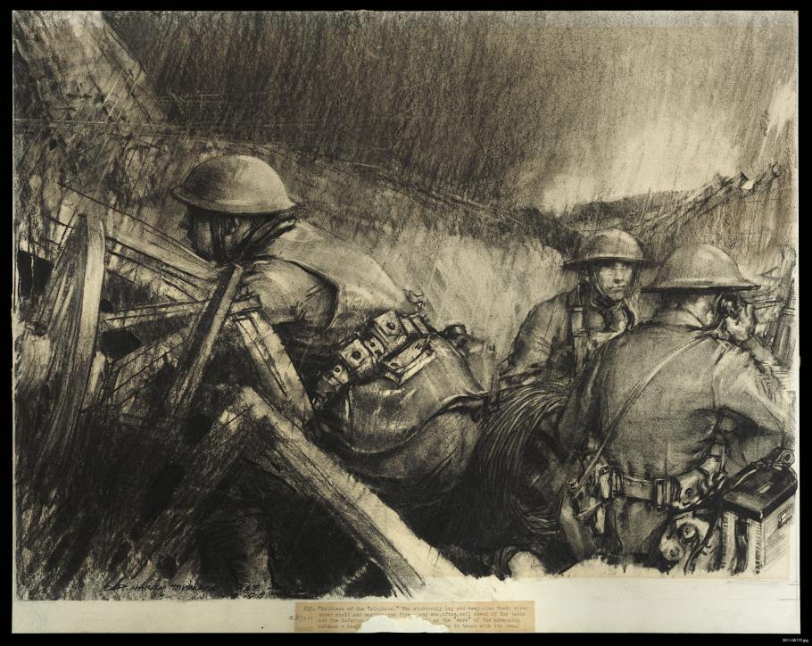 Soldiers in a trench. 
