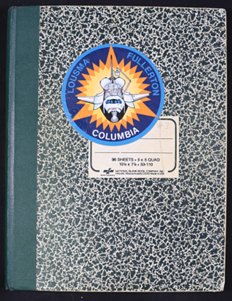 Marbled notebook with Columbia sticker