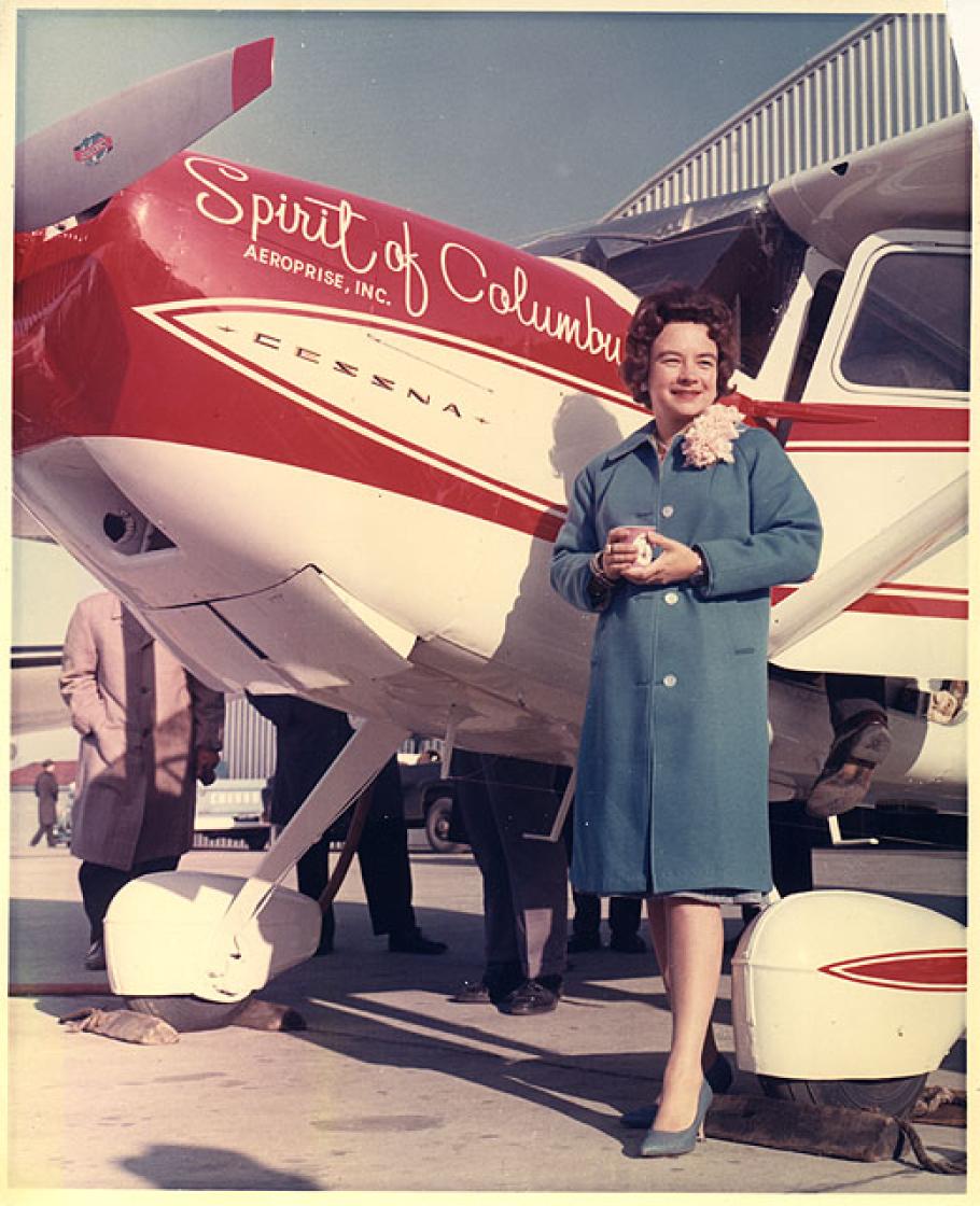 Geraldine \"Jerrie&quot; Mock and her Cessna 180 Spirit of Columbus