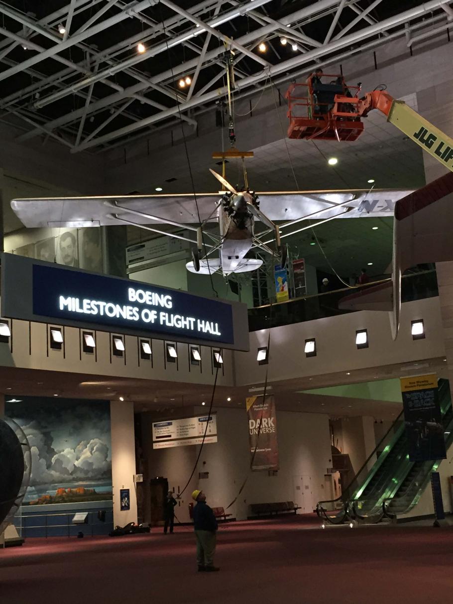 "Spirit of St. Louis" Lowered in <em>Boeing Milestones of Flight Hall</em>