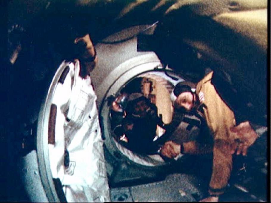 Stafford and Leonov Apollo-Soyuz Test Project (ASTP) Handshake