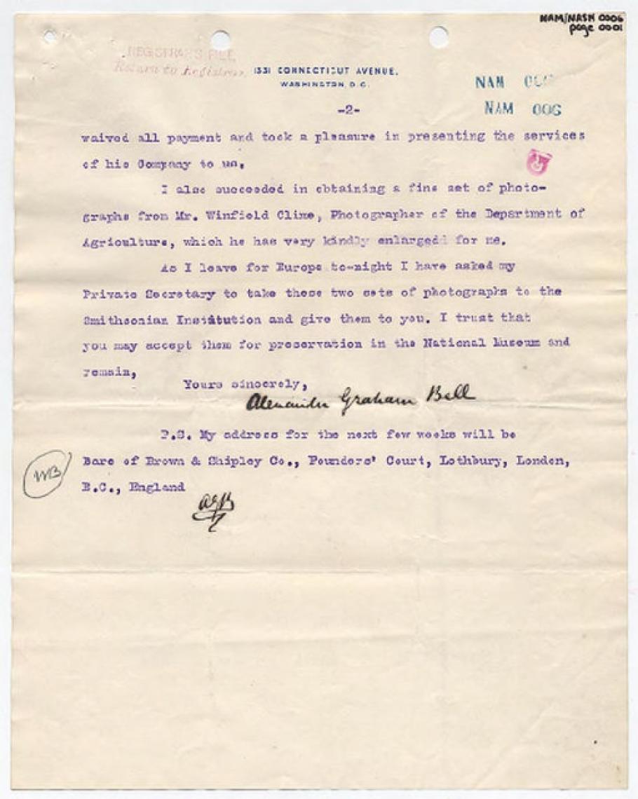 Alexander Graham Bell Letter to Charles D. Walcott (Pg 2)