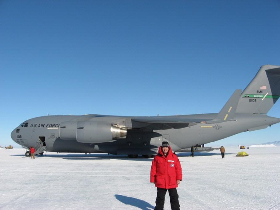 Maria Banks with C-17 in Antarctica