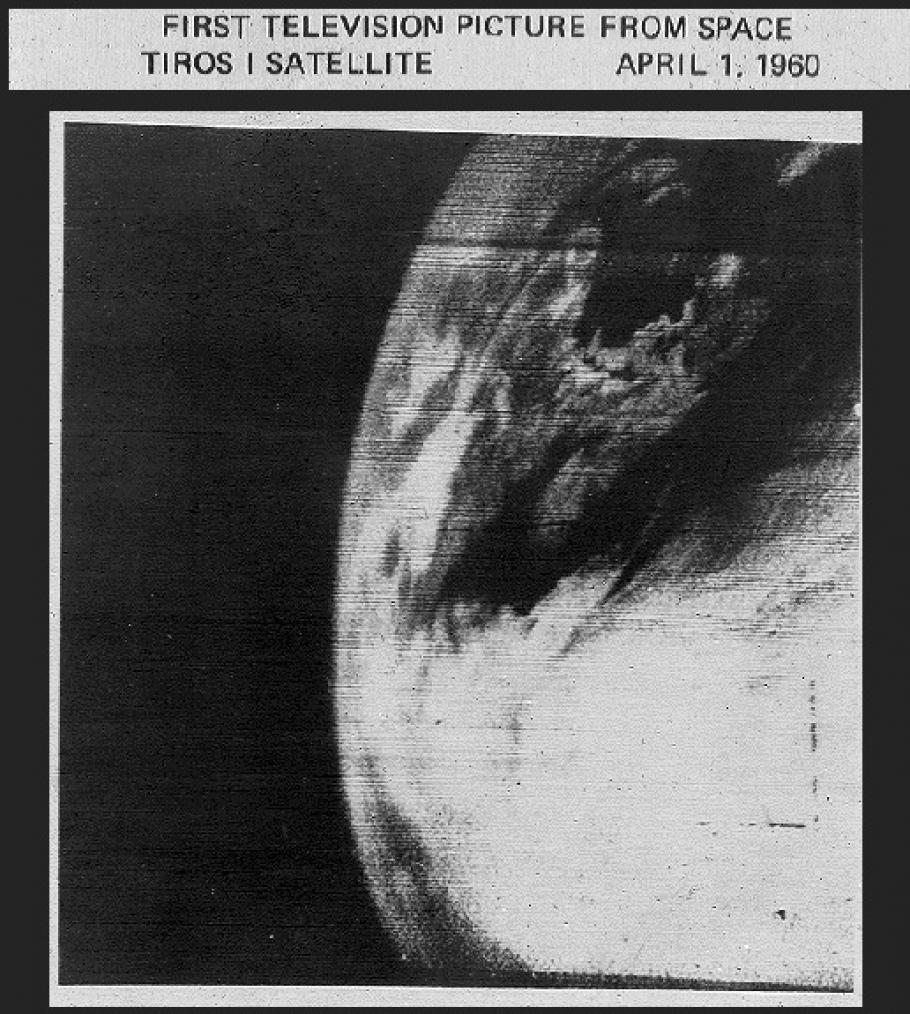 Image taken on April 1, 1960 by TIROS 1. This was the first television picture of Earth from space.