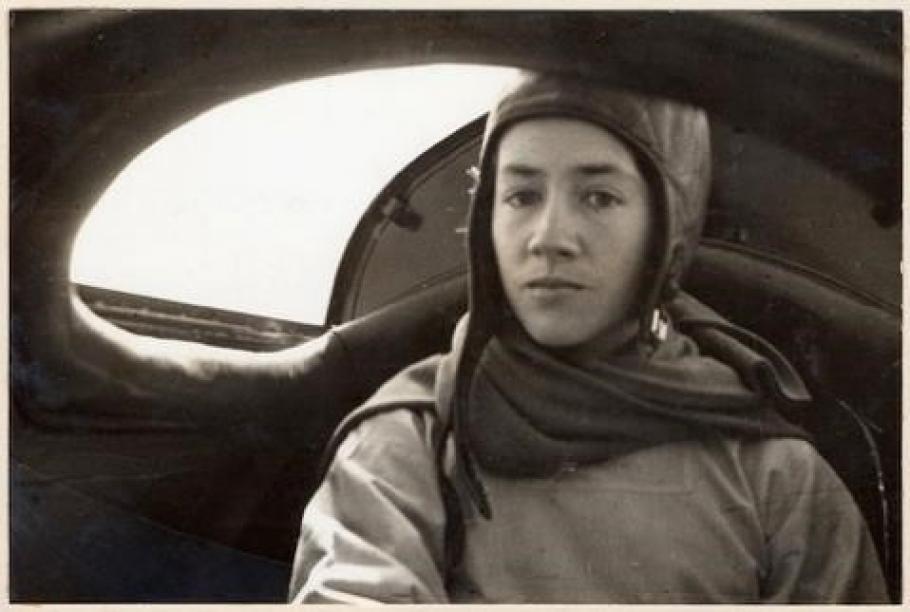 Anne Morrow Lindbergh wearing her Spaulding &amp; Bros. leather helmet