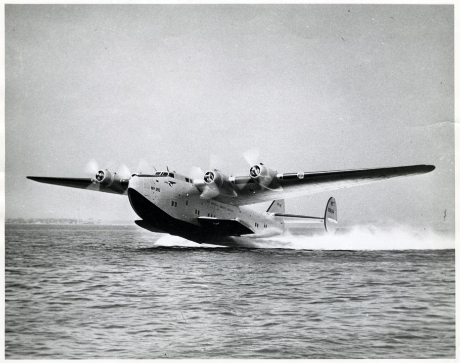 flying boat takes off
