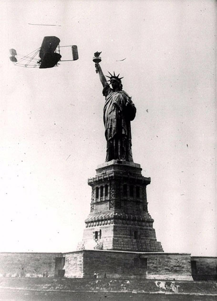 Wright Type A Flies by the Statue of Liberty