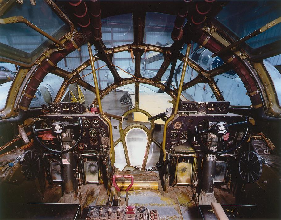 View from inside the cockpit of Boeing B-29 Superfortress Enola Gay 