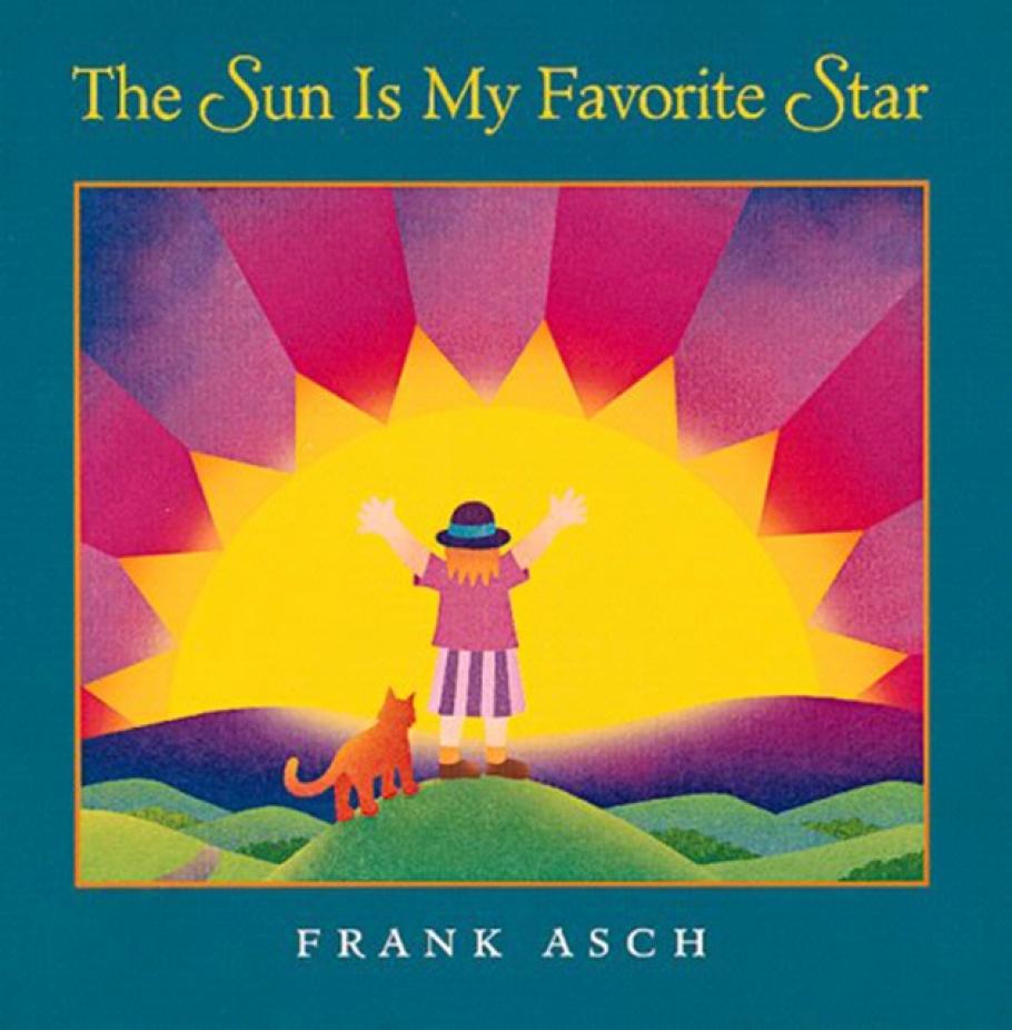 Book cover for a children's book about the Sun with an illustration of a person raising their arms as they look at the Sun.