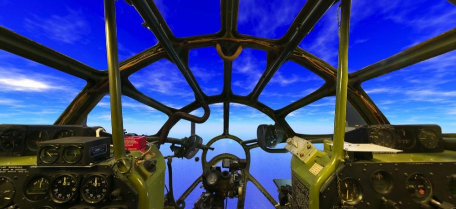 Panormaic photograph of Boeing B-29 Superfortress Enola Gay cockpit