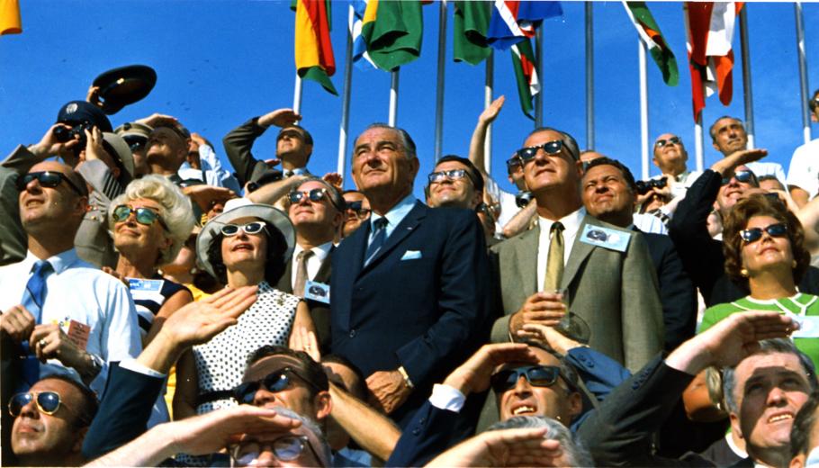 Spiro Agnew and Lyndon Johnson Watch the Apollo 11 Liftoff 