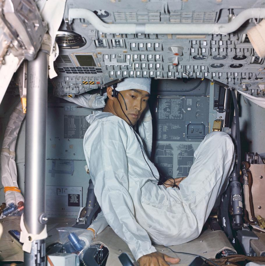 John Hirasaki inside the Apollo 11 Command Module