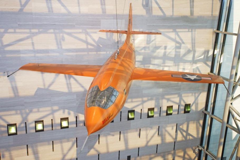 Bell X-1 <em>Glamorous Glennis</em> Hanging in the Boeing Milestones of Flight Hall