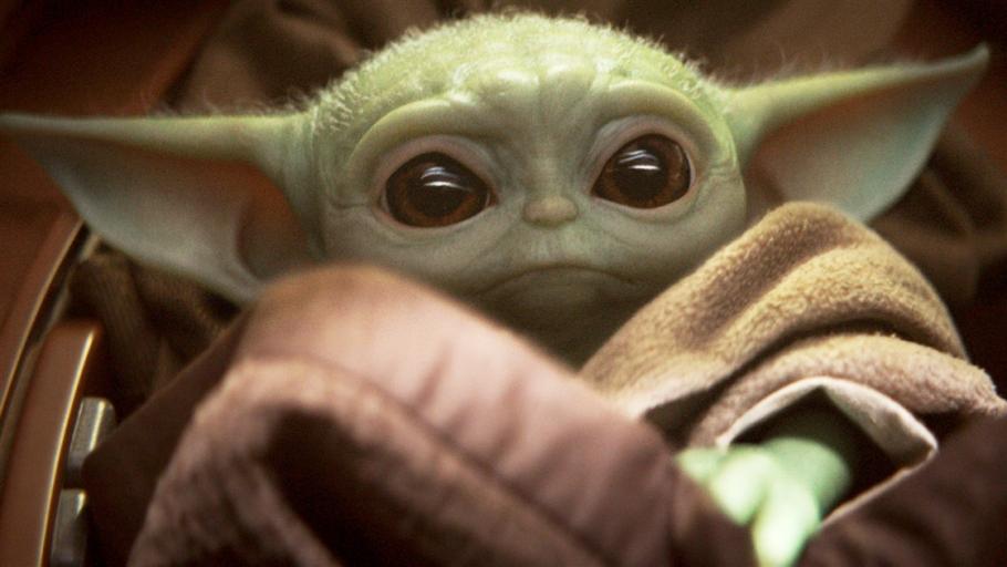 Baby Yoda fills the image. 