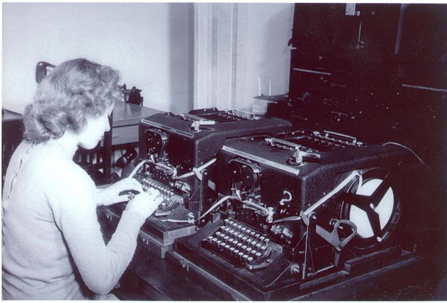 WAC operating Sigaba machine, decrypting messages, and intercepting and forwarding enemy coded messages.