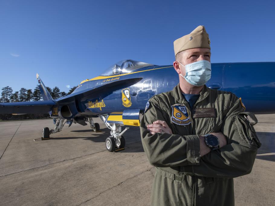 Cmdr. Frank “Walleye” Weisser, USN, a member of the Navy’s Blue Angels, flew this McDonnell Douglas F/A-18C Hornet for the last time