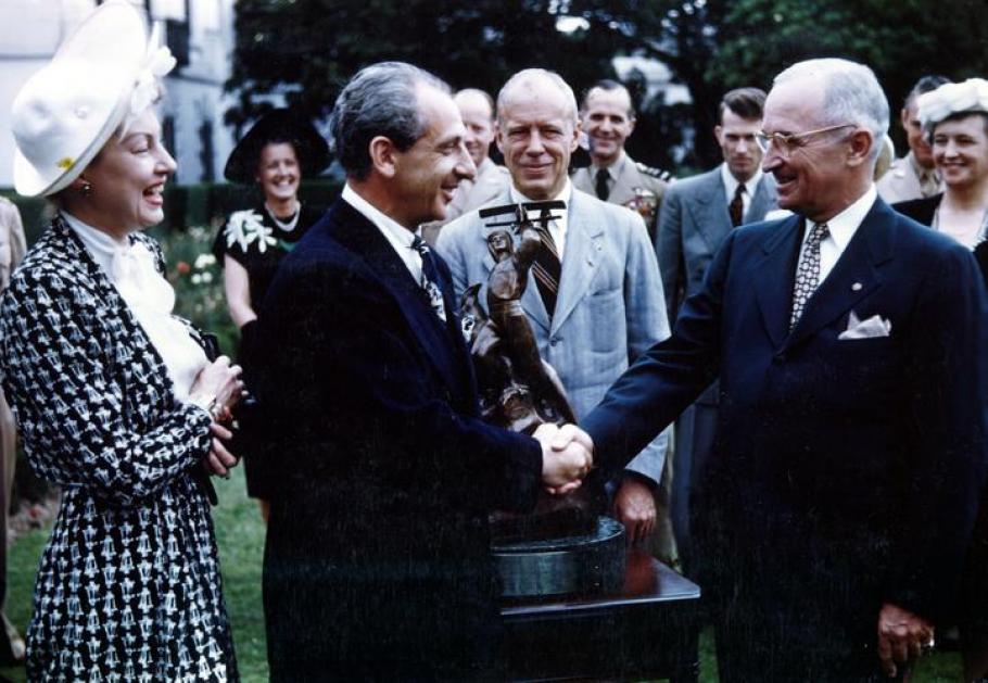 President Harry S. Truman awards the International Harmon Trophy to Major Alexander P. de Seversky