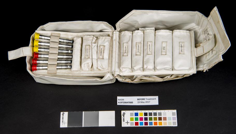 View of the interior of the medical accessory kit before medications were removed.