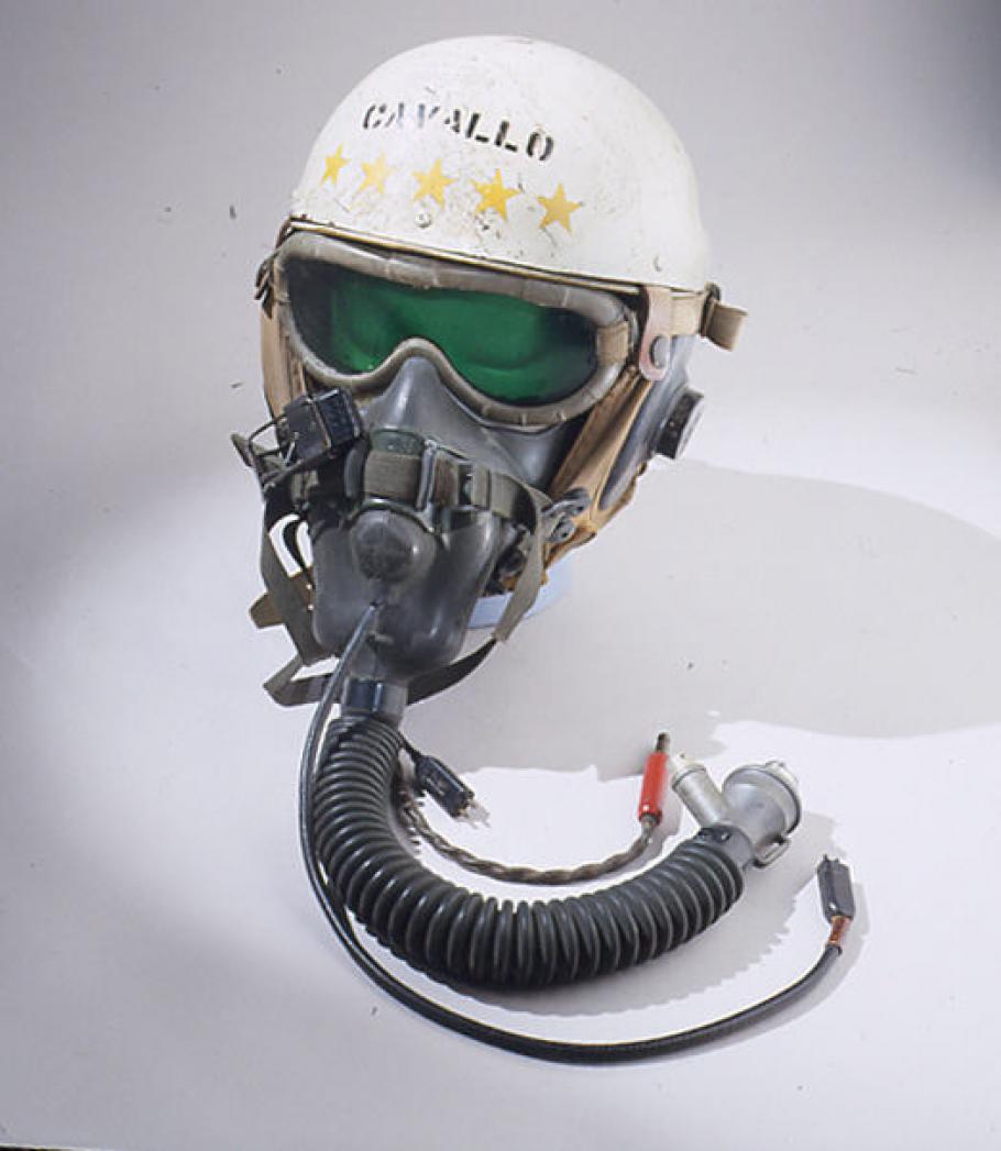 This helmet was made by Stefan A. Cavallo, a test pilot for the National Advisory Committee for Aeronautics (NACA)