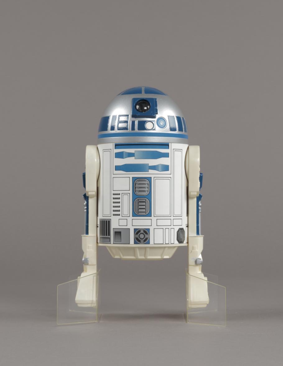 A photo of an R2-D2 action figure issued for The Empire Strikes Back.