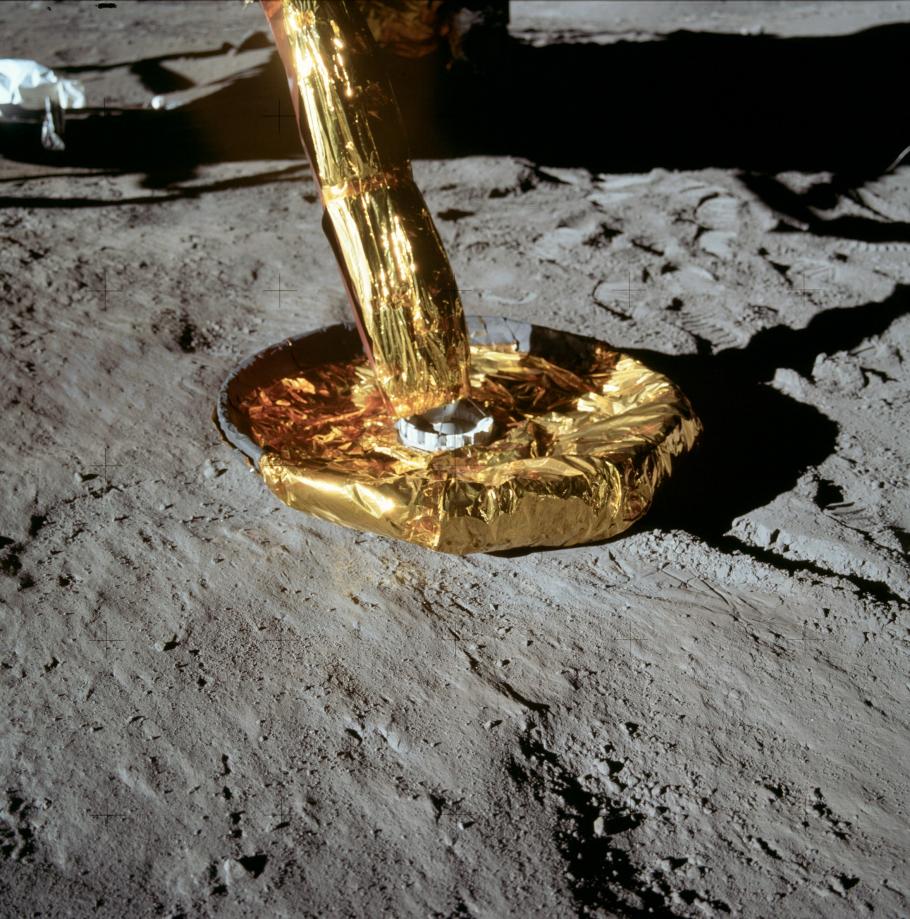 Close up of the circular lunar module foot pad. 
