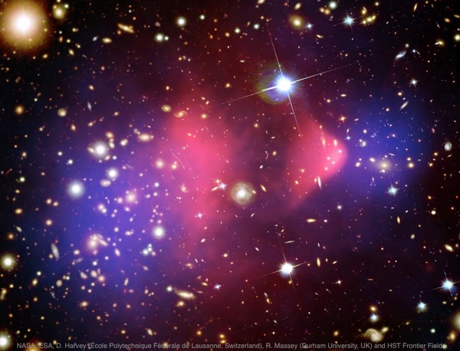 The Bullet Cluster where two galaxy clusters are colliding