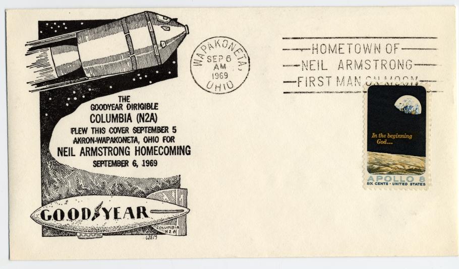 envelope from with drawing of command module and blimp