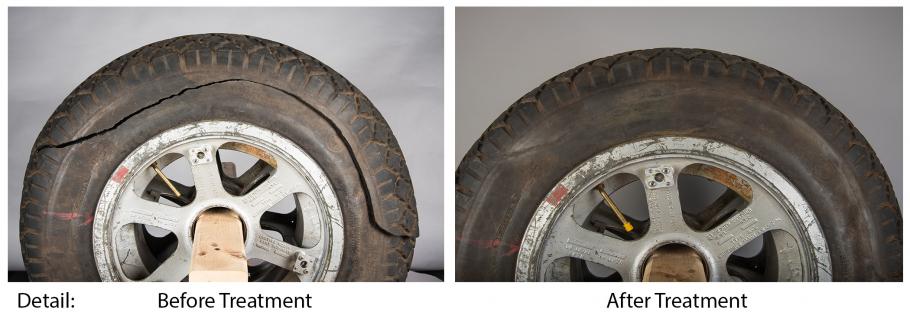 Before and after photo of tires