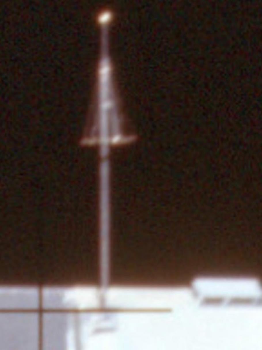 Blurry photo an antenna on the lunar module. 