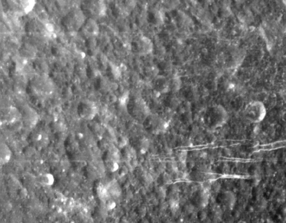 The linear virgae features on Saturn's moon, Dione. 