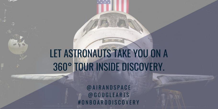 A Twitter graphic to promote the Smithsonian’s National Air and Space Museum collaboration&nbsp;with Google Arts &amp; Culture to celebrate the 34th anniversary of Space Shuttle Discovery’s first launch. 
