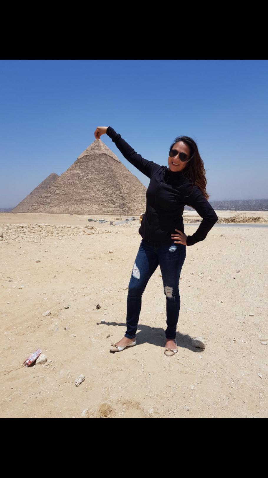 Shaesta Waiz in Egypt during her solo flight around the world. 