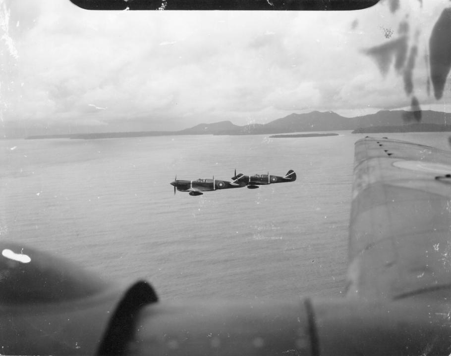 An air to air view of two No. 15 Squadron Kittyhawks
