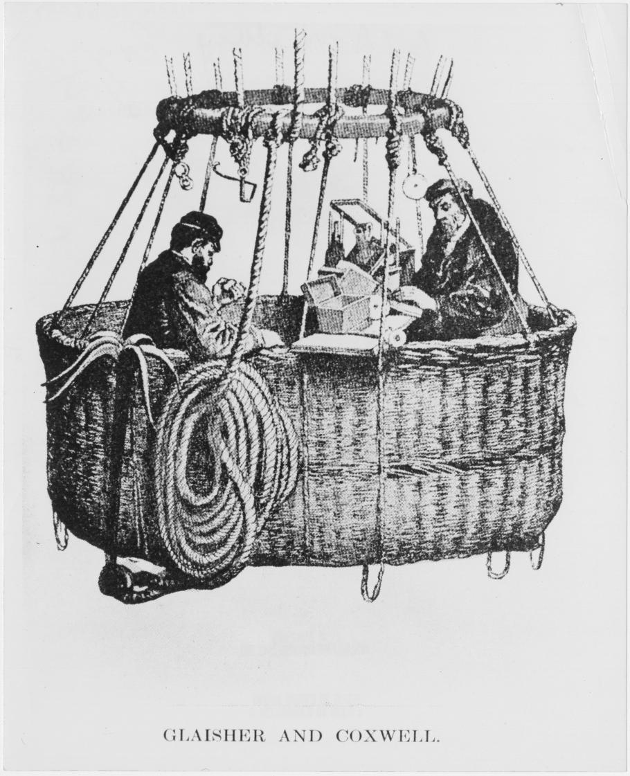 Two men in balloon basket