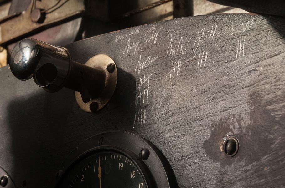 Pencil markings in the cockpit of the Spirit of St. Louis