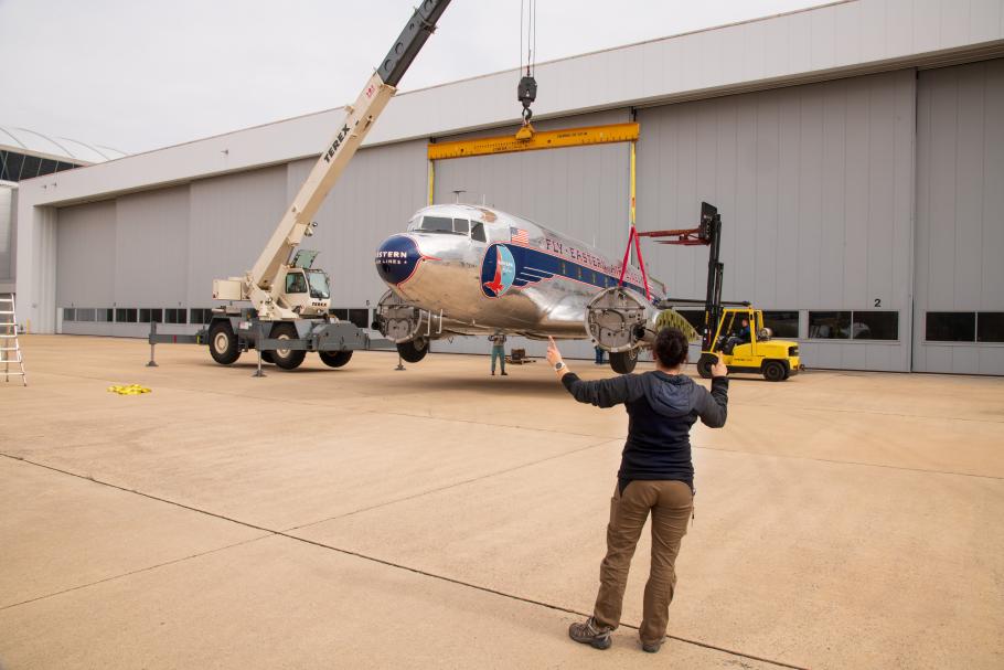 The Douglas DC-3 is moving out of the Udvar-Hazy Center. 