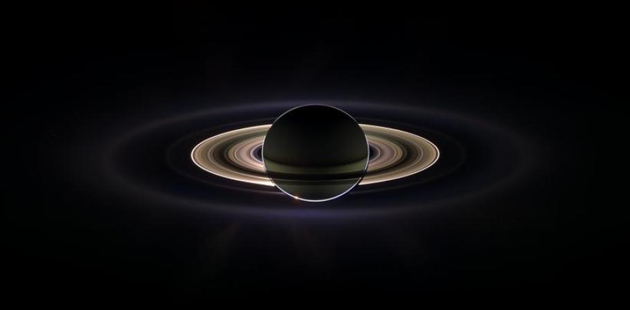 A photo taken by Cassini while it was floating through Saturn's shadow. 