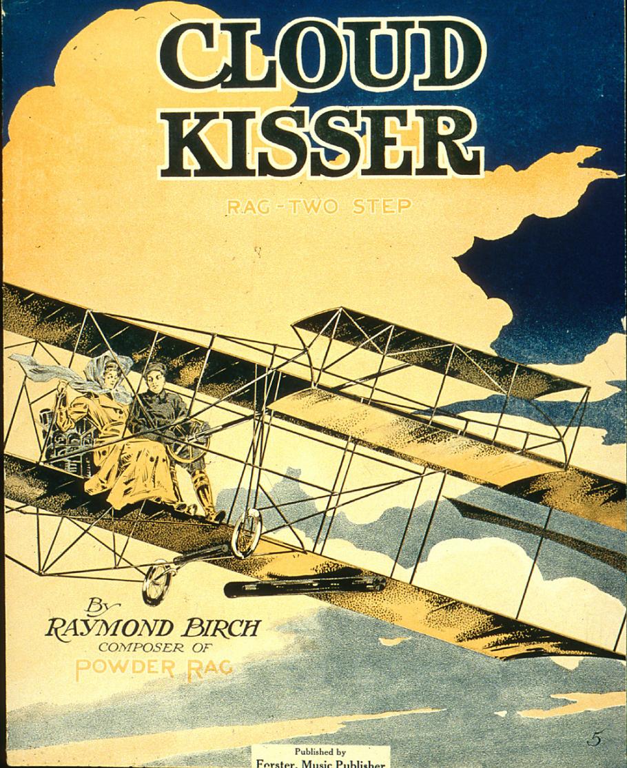 Sheet music cover featuring a biplane. 