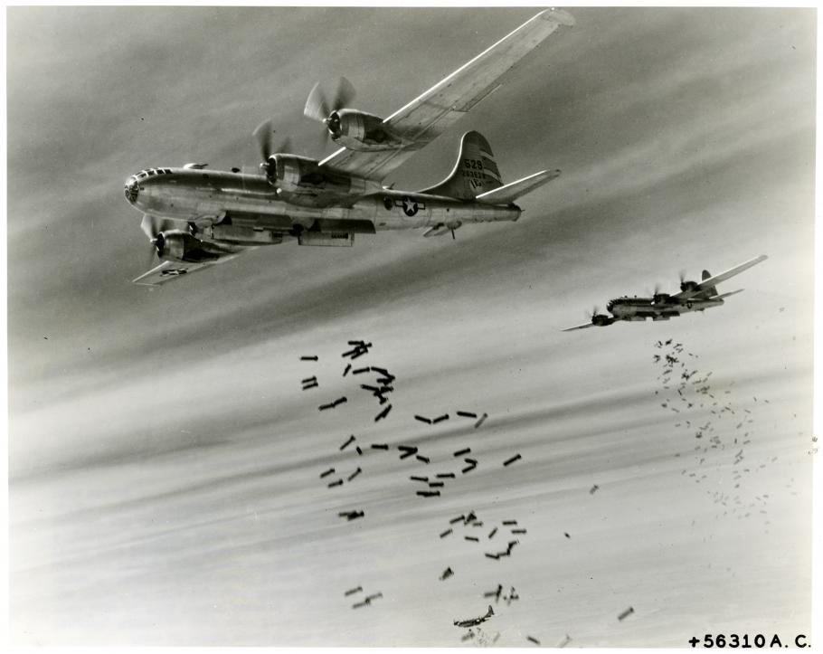 Two aircraft drop bombs