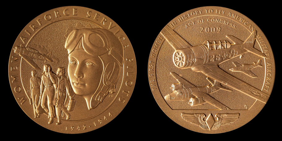 front and back of WASP gold medal