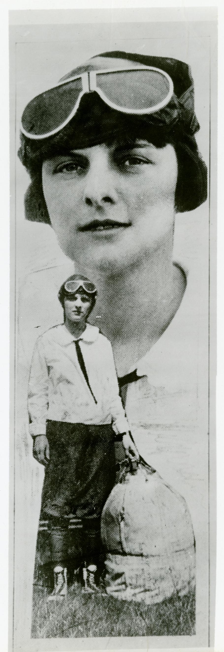 Portrait of a woman superimposed on another photograph of her