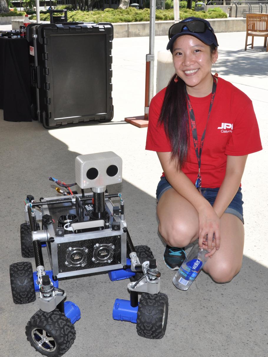 NASA programmer Melody Ho with the ROV-E robot