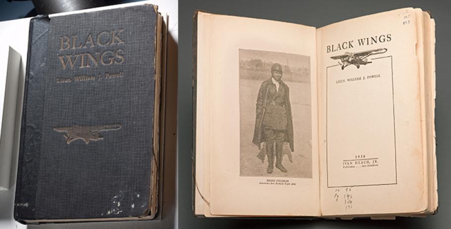 The front cover and inside flap of the Museum’s copy of Black Wings.