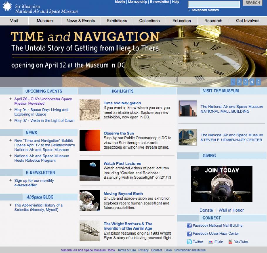The former National Air and Space Museum website home page.