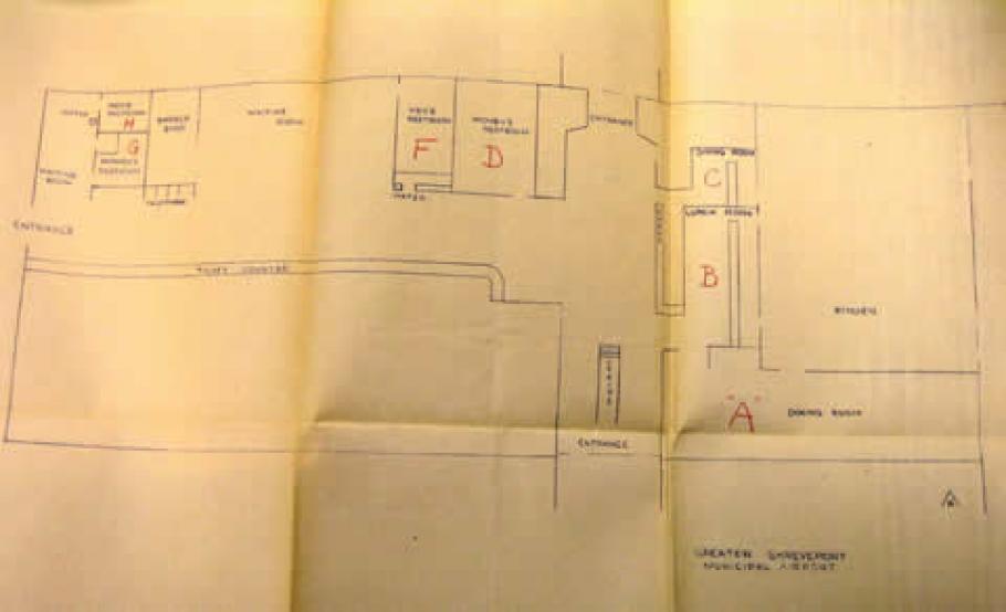 Sketch of the floor plan of Greater Shreveport Municipal Airport.