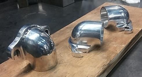 Three fully shaped and polished aluminum intake elbows