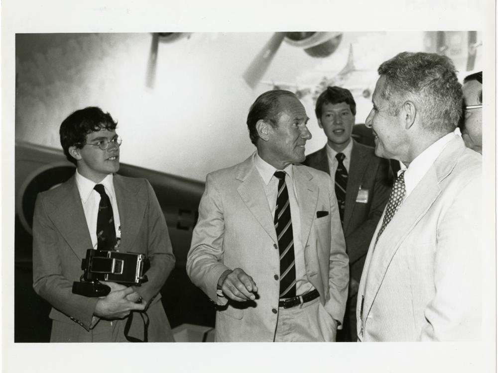 Gunter Rall, a white Luftwaffe pilot during World War II, stands among others during an appearance at the Museum for a lecture in 1996.